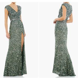 MAC DUGGAL SEQUIN EMBELLISHED TRUMPET FOREST GREEN GOWN sz 4